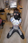 Gordon wearing the Stevens Racing Suit with the S10 gas mask